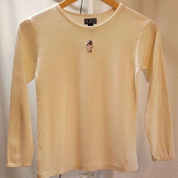 The Children's Place Cream White top With a Penguin Decal Girls Size 10 - Picture 1 of 6